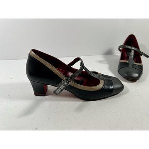 Oh! Womens Milli Mary Janes Heel Black Leather Buckle Mid Square Toe 7.5